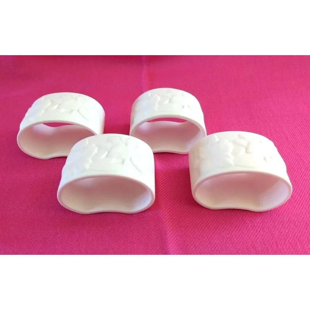 Gorham Bone China Napkin‎ Rings Linen Flowers Lily Set of 4 Vintage Minimalist